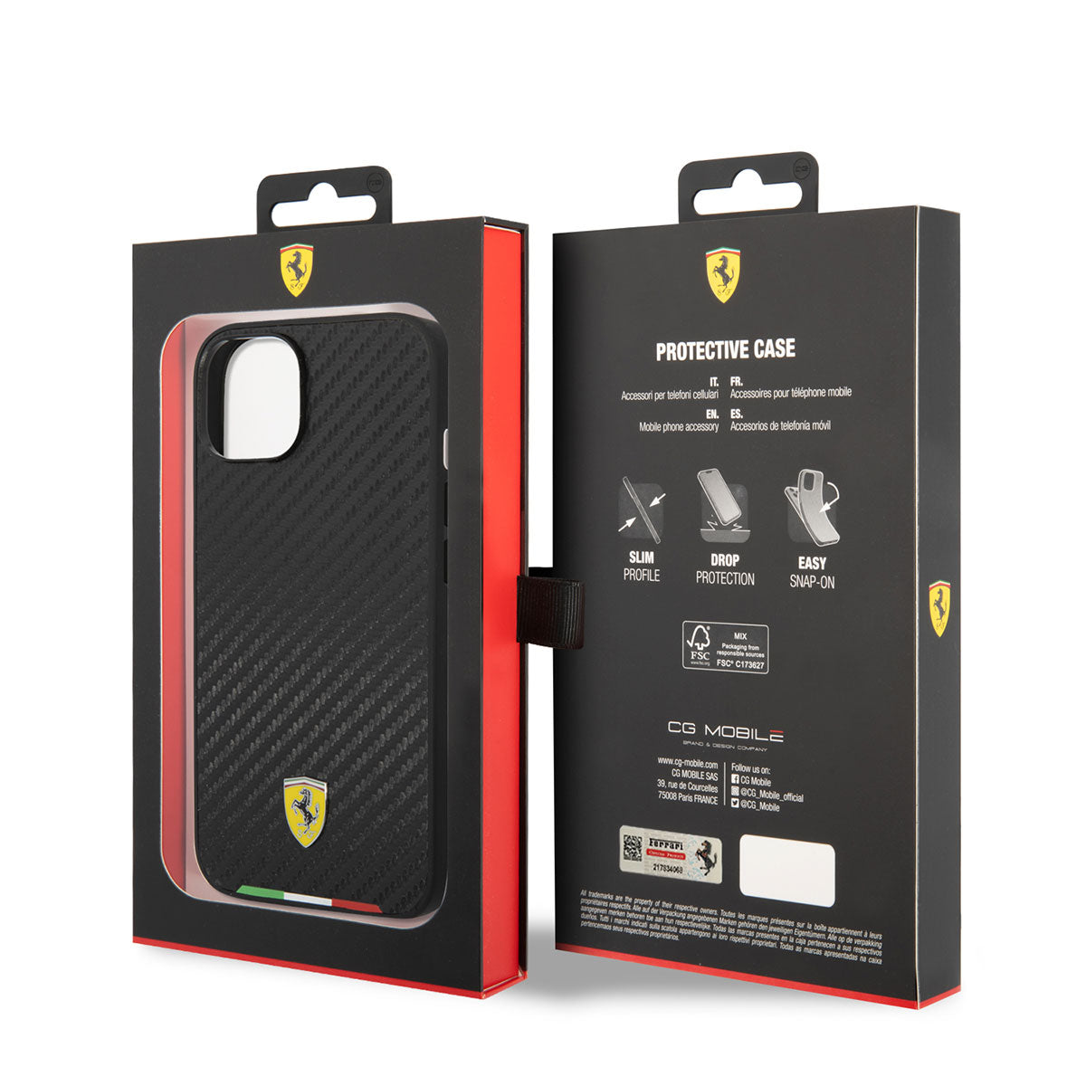 Apple iPhone 14 Case Ferrari M-safe Charging Feature Carbon Italian Flag Design Cover Black