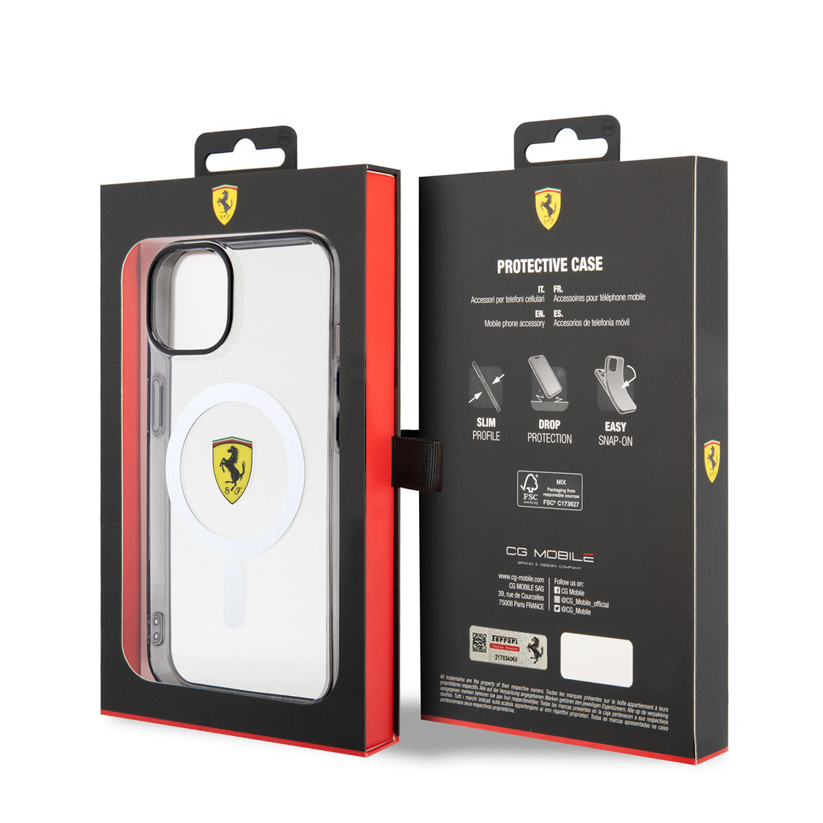 Apple iPhone 14 Case Ferrari M-safe Charging Feature Transparent Design Cover Colorless