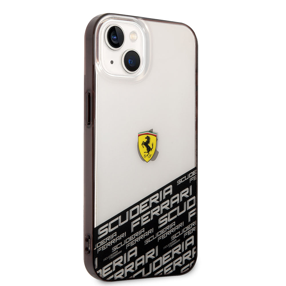 Apple iPhone 14 Kılıf Ferrari Orjinal Lisanlı Transparan Alt Kısım Baskılı Dizayn Kapak Kırmızı