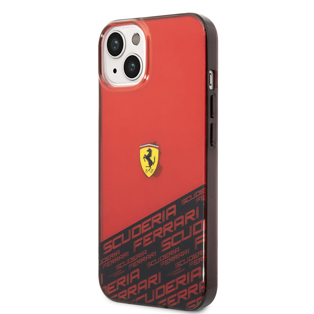 Apple iPhone 14 Kılıf Ferrari Orjinal Lisanlı Transparan Alt Kısım Baskılı Dizayn Kapak Kırmızı