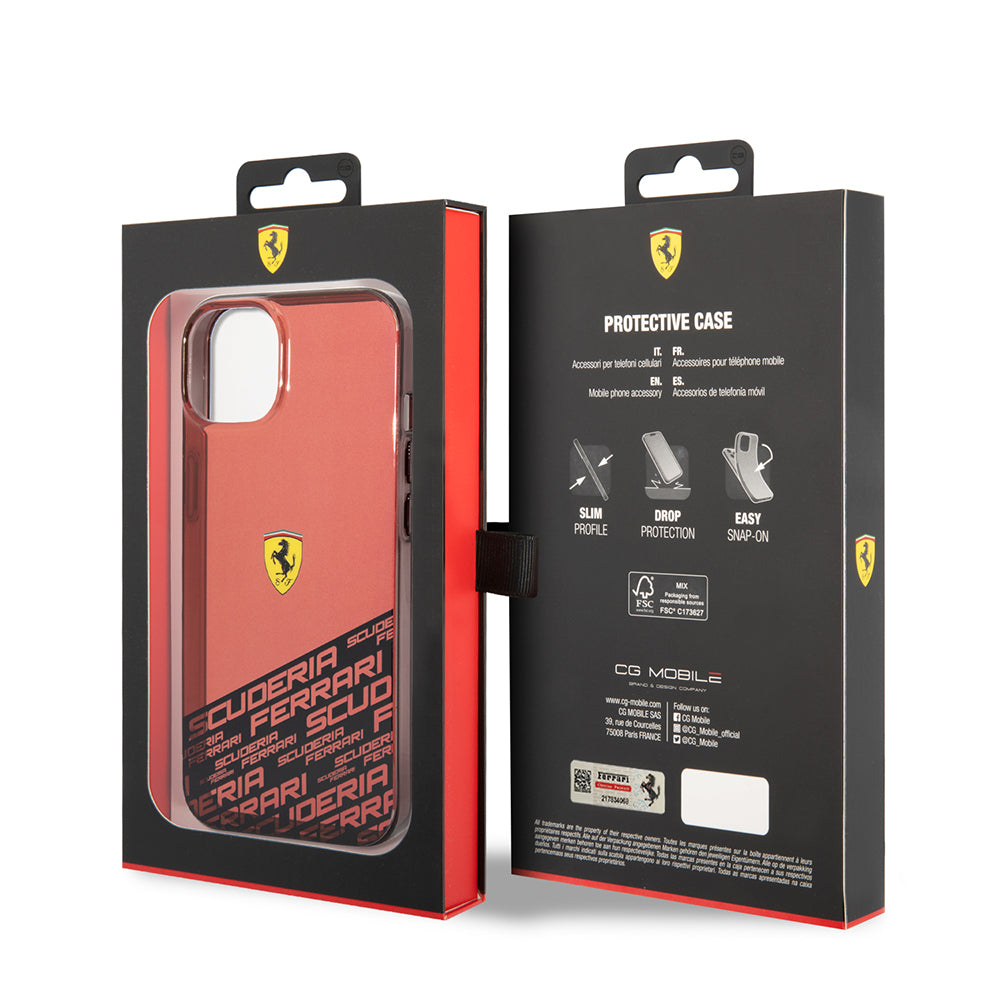 Apple iPhone 14 Kılıf Ferrari Orjinal Lisanlı Transparan Alt Kısım Baskılı Dizayn Kapak Kırmızı