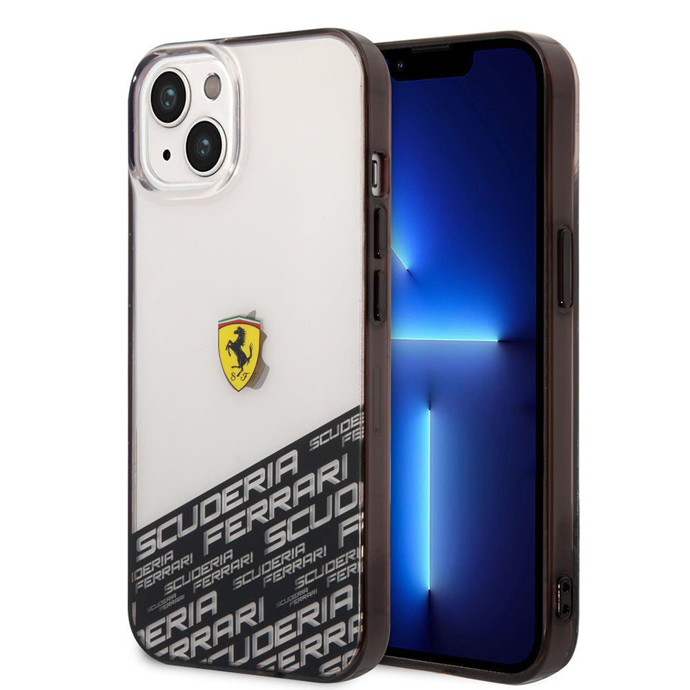 Apple iPhone 14 Kılıf Ferrari Orjinal Lisanlı Transparan Alt Kısım Baskılı Dizayn Kapak Gümüş