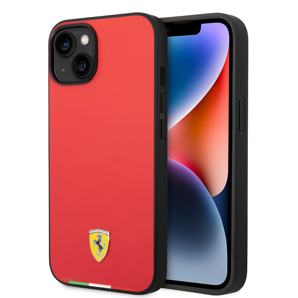 Apple iPhone 14 Case Ferrari Original Licensed PU Leather Italian Flag Design Cover Red