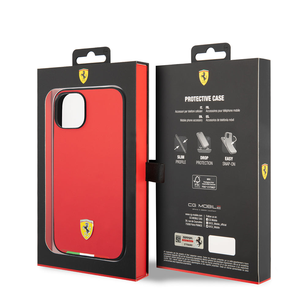 Apple iPhone 14 Case Ferrari Original Licensed PU Leather Italian Flag Design Cover Red