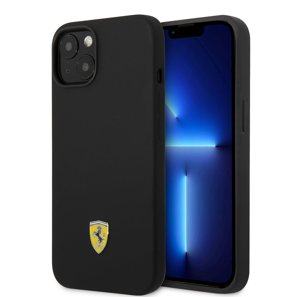 Apple iPhone 14 Case Ferrari Original Licensed Silicone Metal Logo Design Cover Black