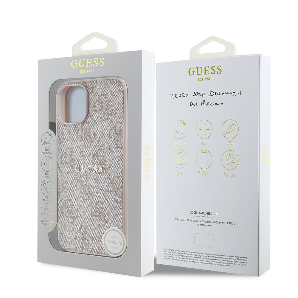 Apple iPhone 14 Case Guess Original Licensed M-safe Charging Feature 4G Pattern Text Logo Cover Black