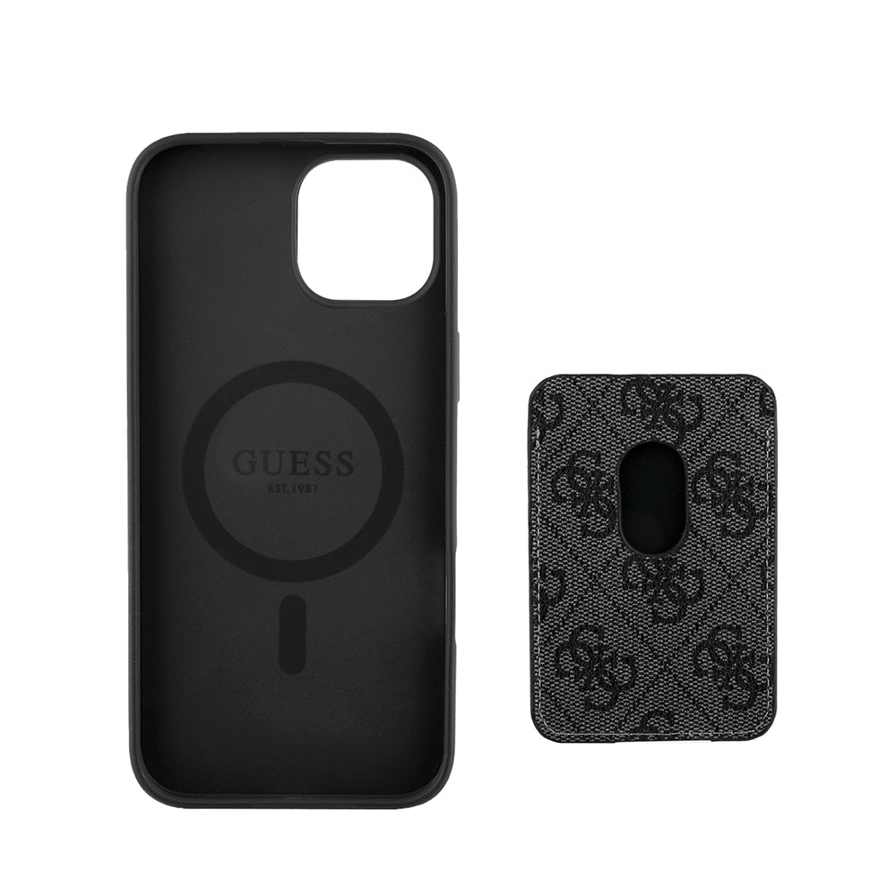 Apple iPhone 14 Case Guess Original Licensed M-safe Charging Feature 4G Patterned Striped Card Holder Cover Brown