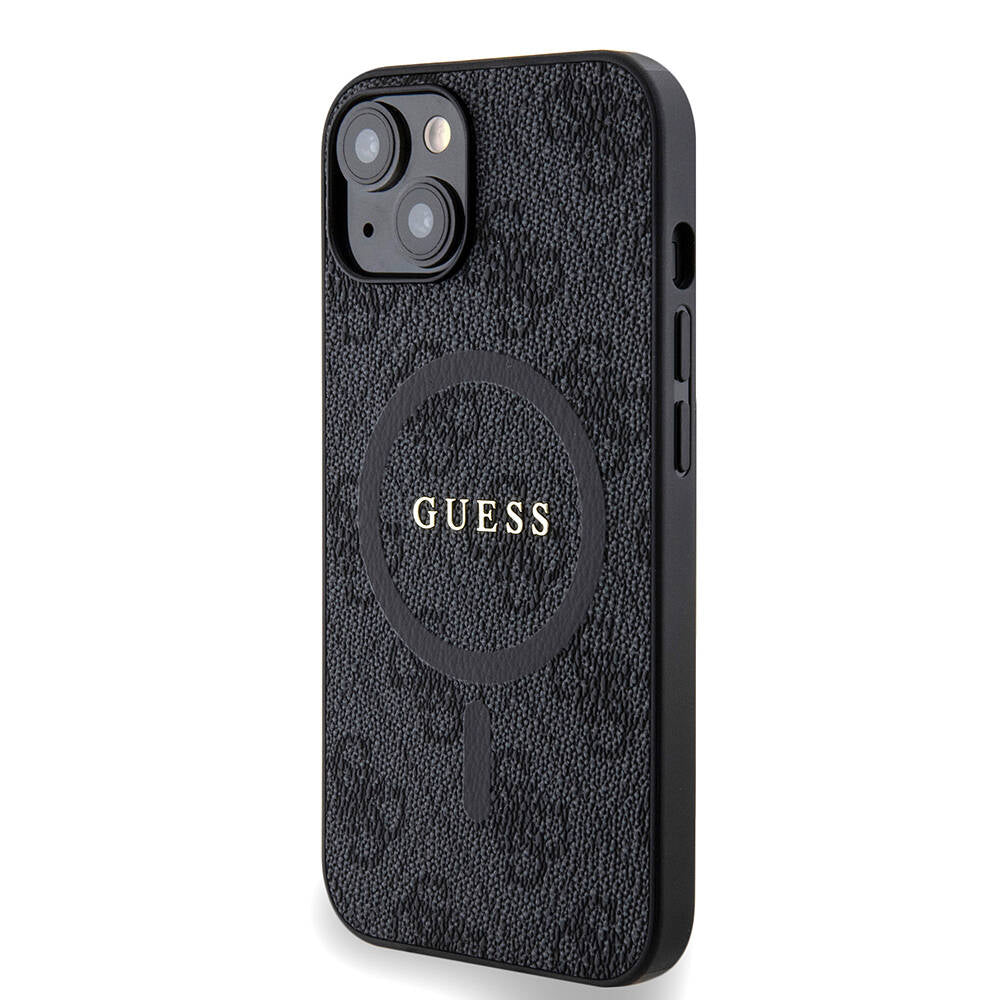 Apple iPhone 14 Case Guess Original Licensed M-safe Charging Feature PU Ring 4G Patterned Text Logo Cover Brown