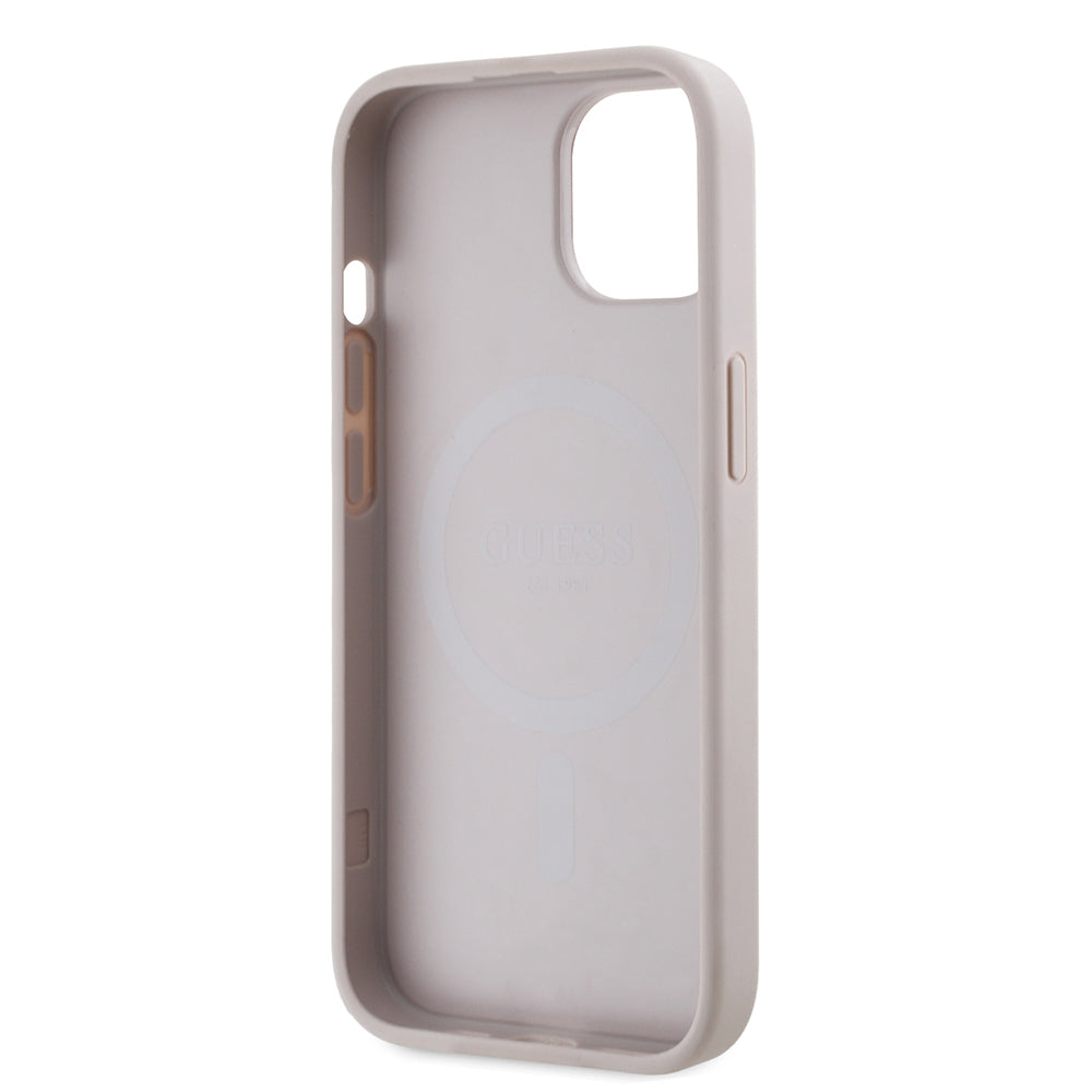 Apple iPhone 14 Case Guess Original Licensed M-safe Charging Feature PU Triangle Logo 4G Patterned Cover Black