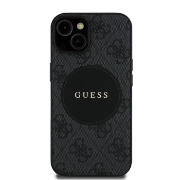 Apple iPhone 14 Kılıf Guess Orjinal Lisanslı M-safe Şarj Özellikli Yazı Logolu Circle Classic Kapak Siyah