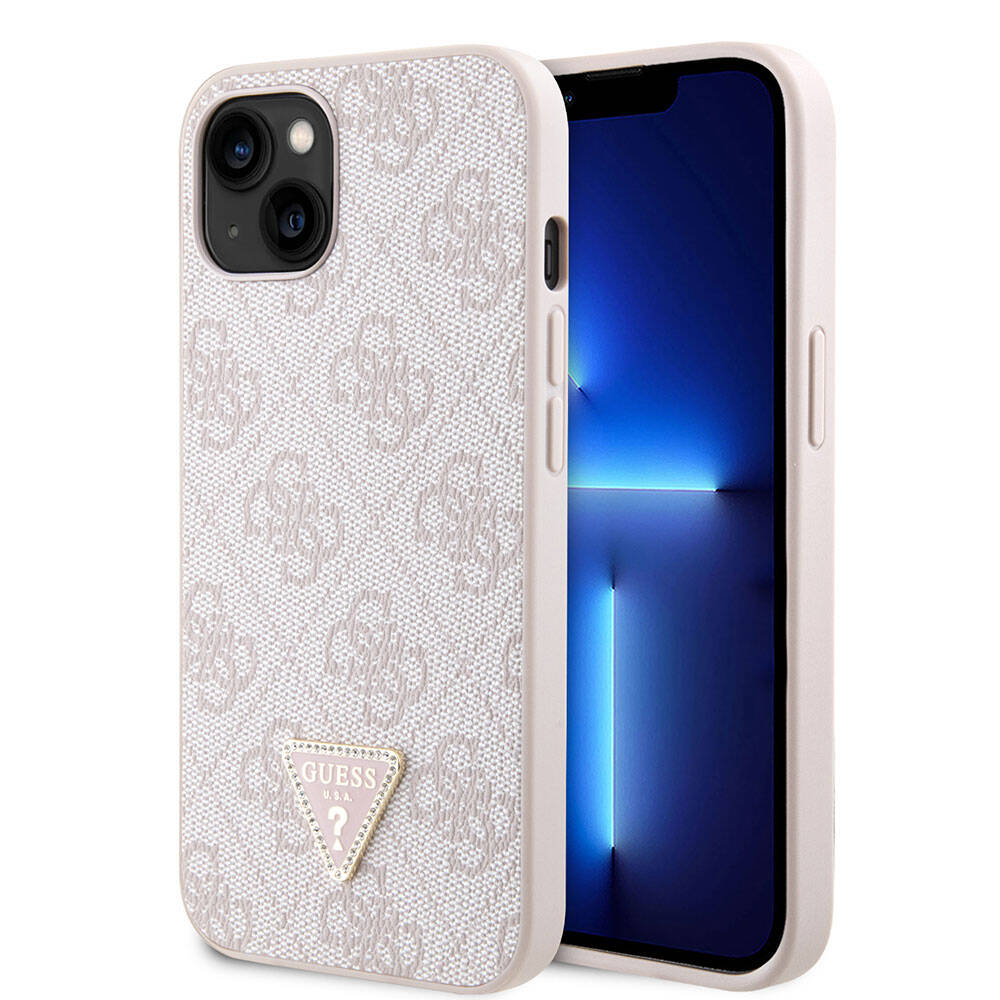 Apple iPhone 14 Case Guess Original Licensed PU Leather Stone Triangle Logo 4G Patterned Cover Brown