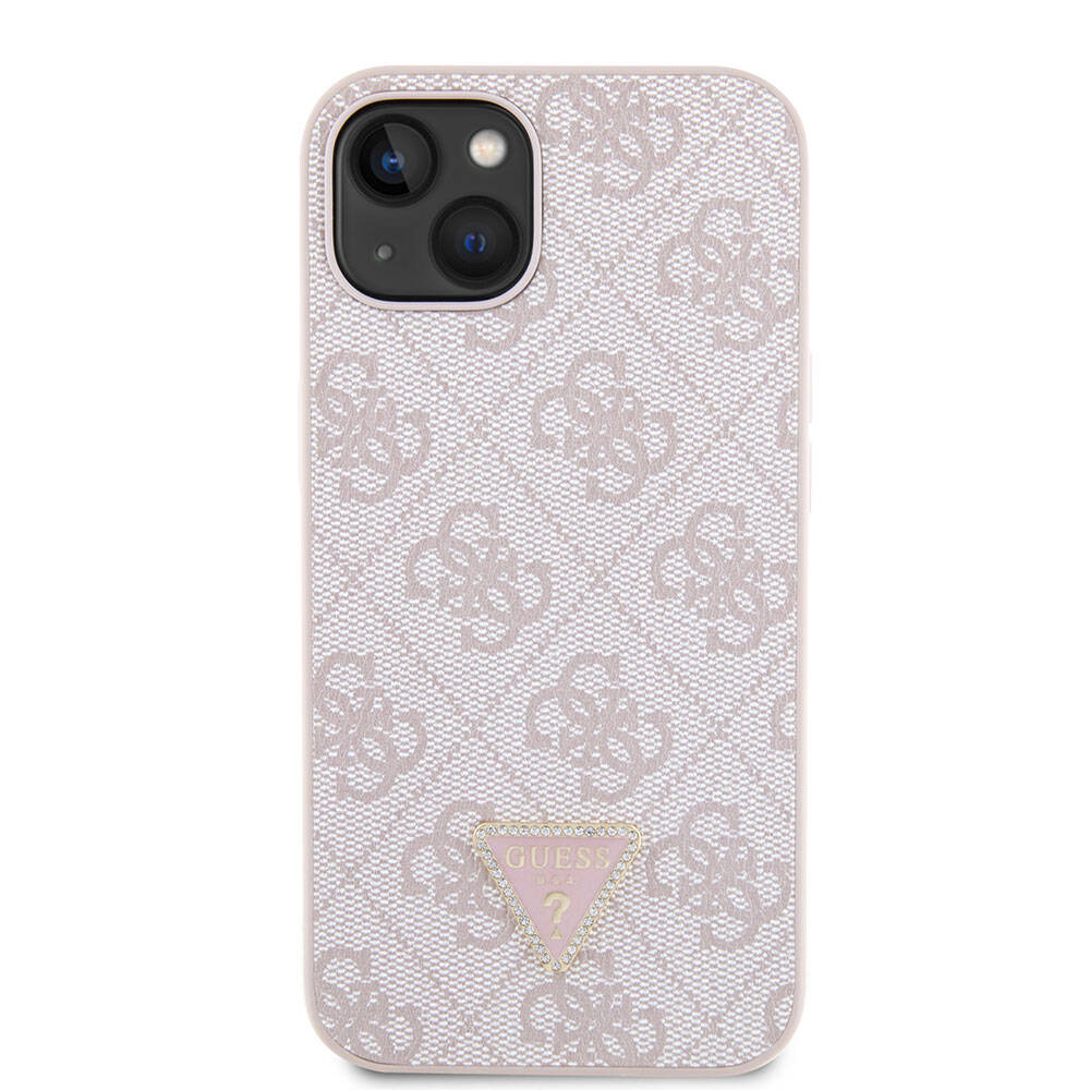 Apple iPhone 14 Case Guess Original Licensed PU Leather Stone Triangle Logo 4G Patterned Cover Brown