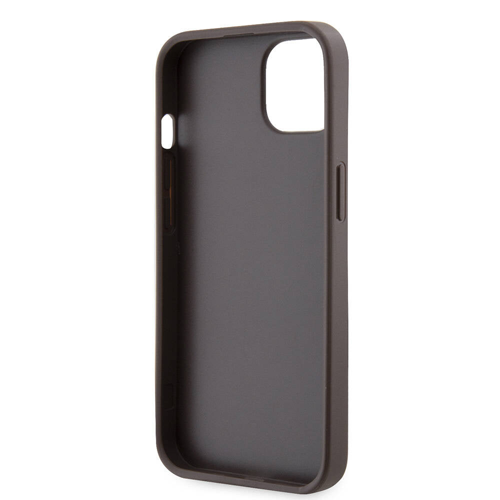 Apple iPhone 14 Case Guess Original Licensed PU Leather Stone Triangle Logo 4G Patterned Cover Brown