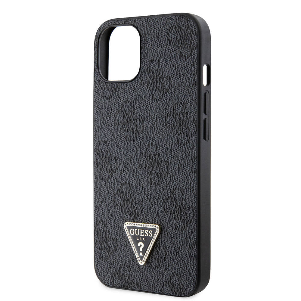 Apple iPhone 14 Case Guess Original Licensed PU Leather Stone Triangle Logo 4G Patterned Cover Brown