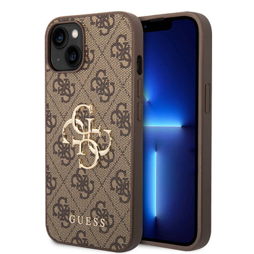 Apple iPhone 14 Kılıf Guess PU Deri Büyük Metal Logo Dizaynlı Kapak Gri