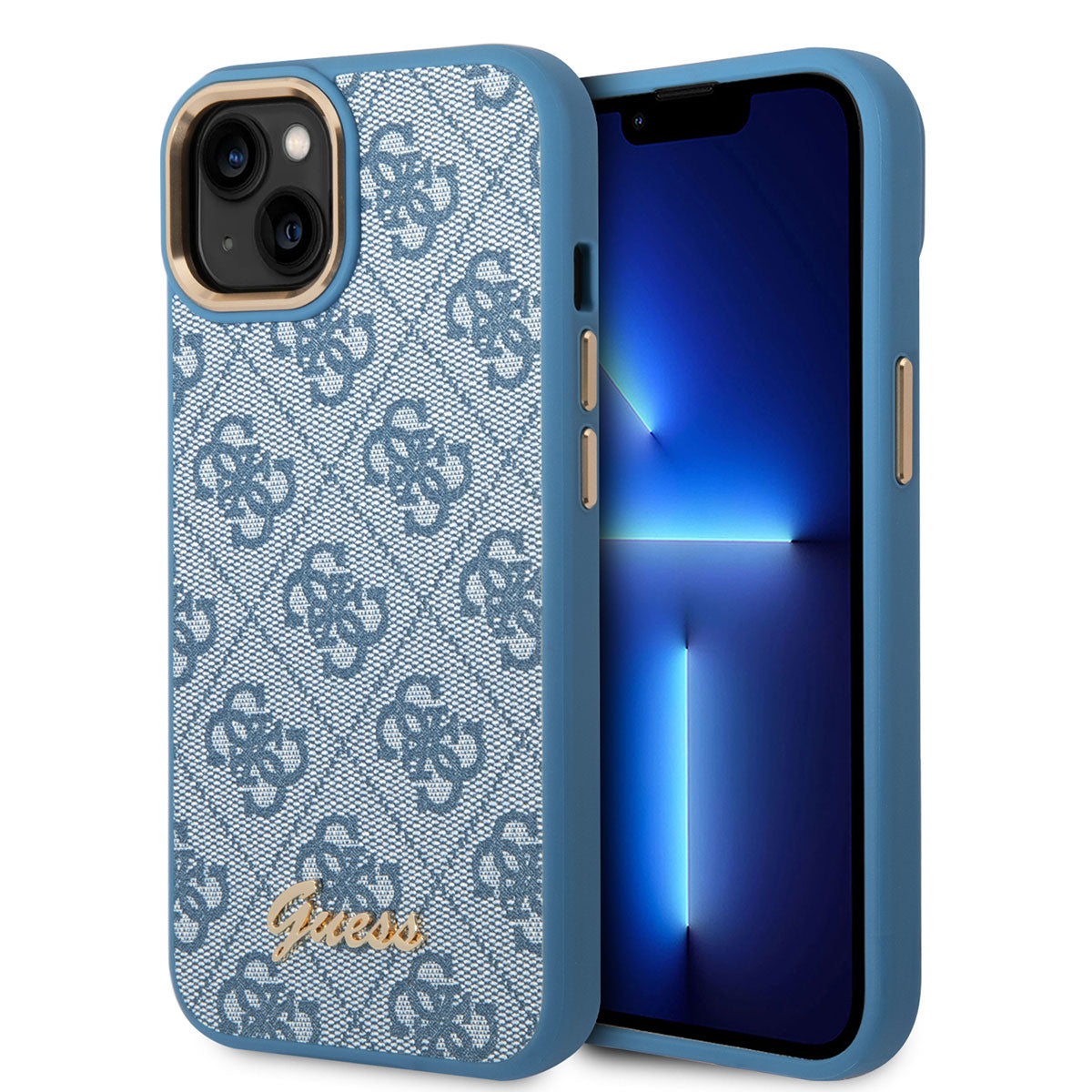 Apple iPhone 14 Case GUESS PU Leather Metal Logo Design Cover Blue