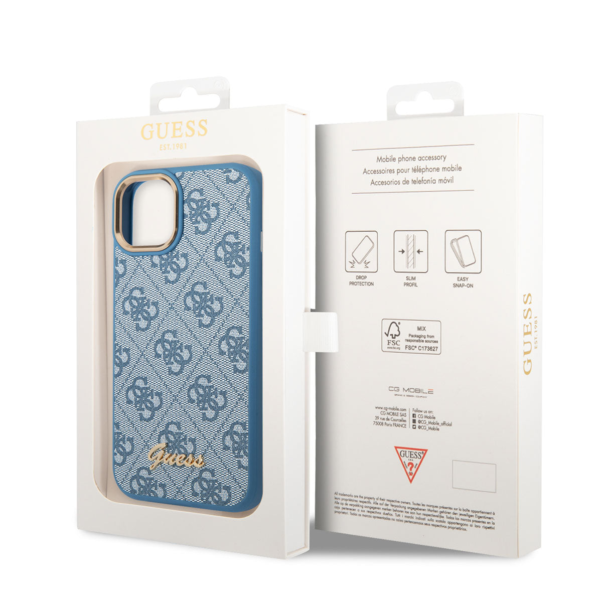 Apple iPhone 14 Case GUESS PU Leather Metal Logo Design Cover Blue