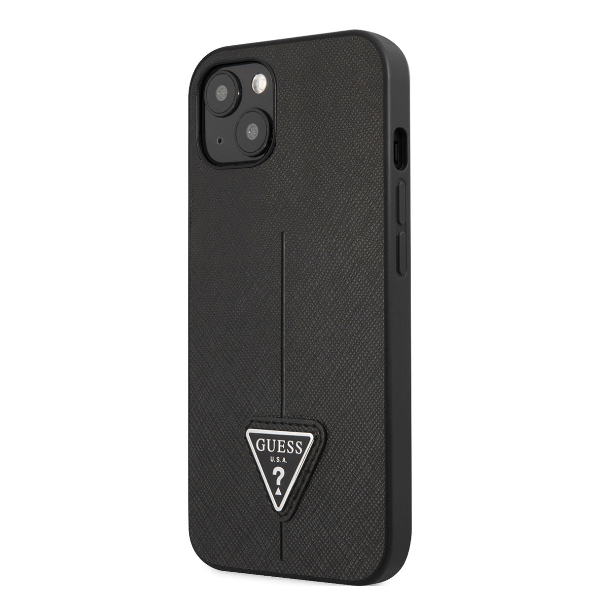 Apple iPhone 14 Case GUESS PU Saffron Leather Triangle Logo Design Cover Black