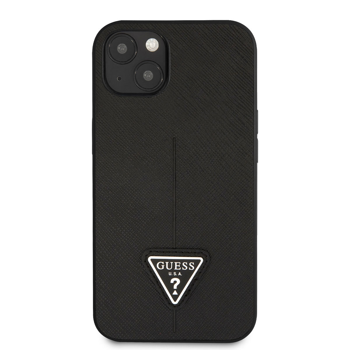 Apple iPhone 14 Case GUESS PU Saffron Leather Triangle Logo Design Cover Black