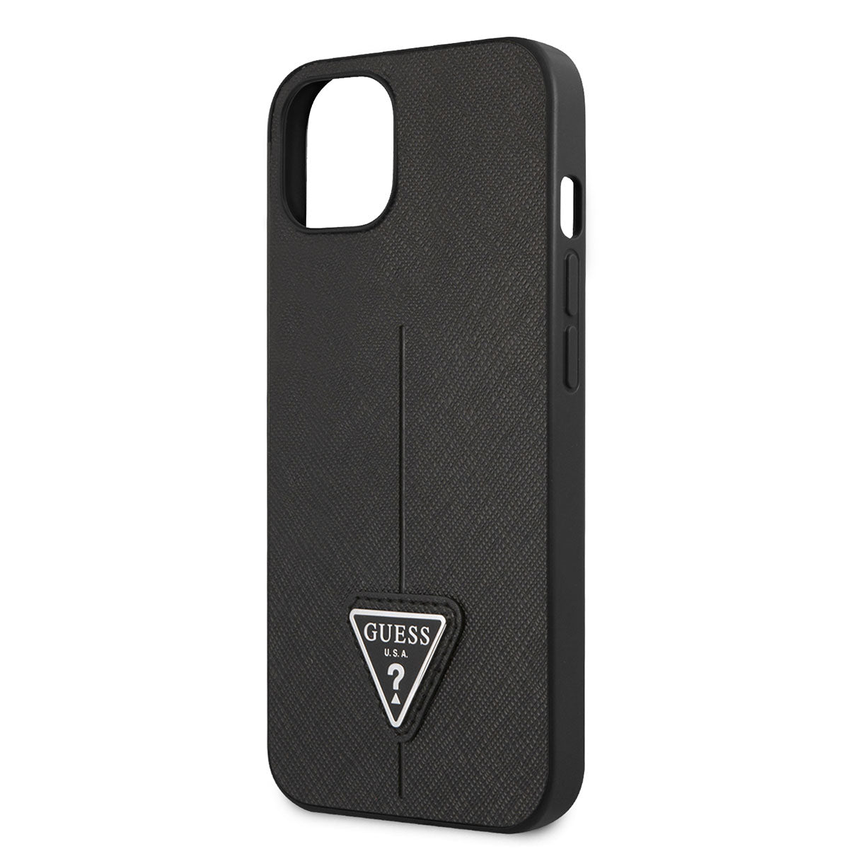 Apple iPhone 14 Case GUESS PU Saffron Leather Triangle Logo Design Cover Black