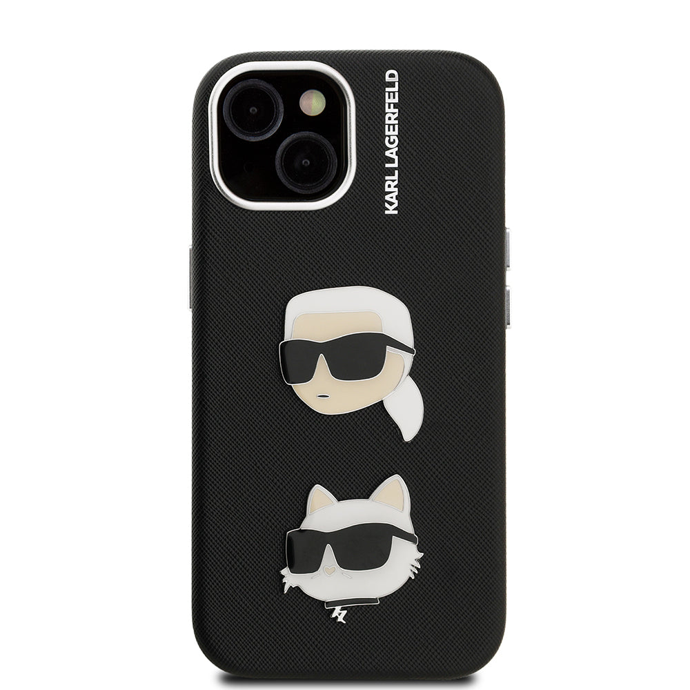 Apple iPhone 14 Case Karl Lagerfeld Original Licensed K&C Heads Pin Cover Black