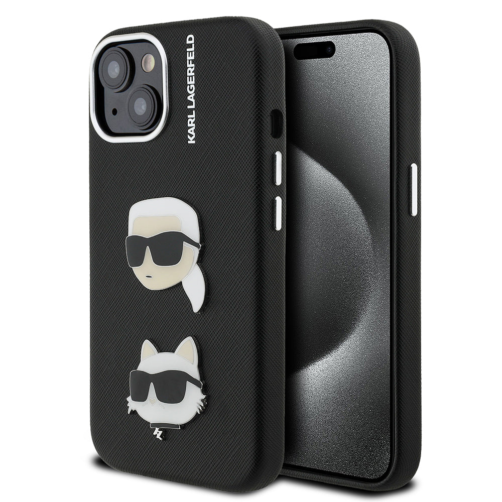 Apple iPhone 14 Case Karl Lagerfeld Original Licensed K&C Heads Pin Cover Black