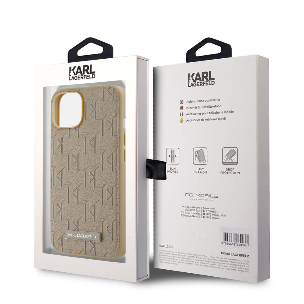 Apple iPhone 14 Case Karl Lagerfeld Original Licensed M-Safe Charging Feature KL Printed Hot Stamp Cover Black