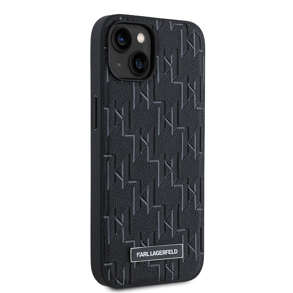 Apple iPhone 14 Case Karl Lagerfeld Original Licensed M-Safe Charging Feature KL Printed Hot Stamp Cover Black