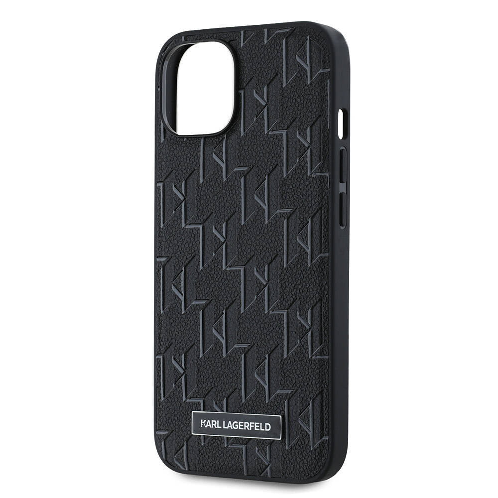Apple iPhone 14 Case Karl Lagerfeld Original Licensed M-Safe Charging Feature KL Printed Hot Stamp Cover Black