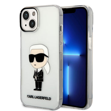 Apple iPhone 14 Case Karl Lagerfeld Transparent Iconic Karl Design Cover Colorless