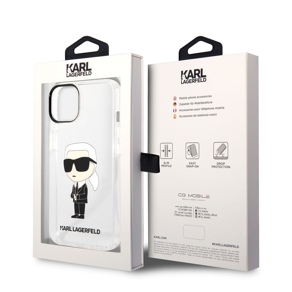 Apple iPhone 14 Case Karl Lagerfeld Transparent Iconic Karl Design Cover Colorless