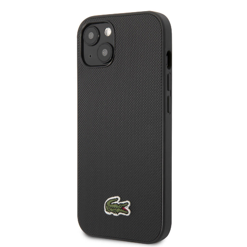 Apple iPhone 14 Case Lacoste Original Licensed PU Pique Patterned Back Surface Iconic Crocodile Woven Logo Cover Black