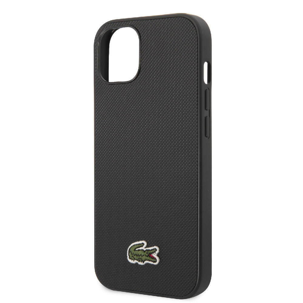 Apple iPhone 14 Kılıf Lacoste Orjinal Lisanslı PU Pike Desenli Arka Yüzey İkonik Timsah Dokuma Logolu Kapak Siyah