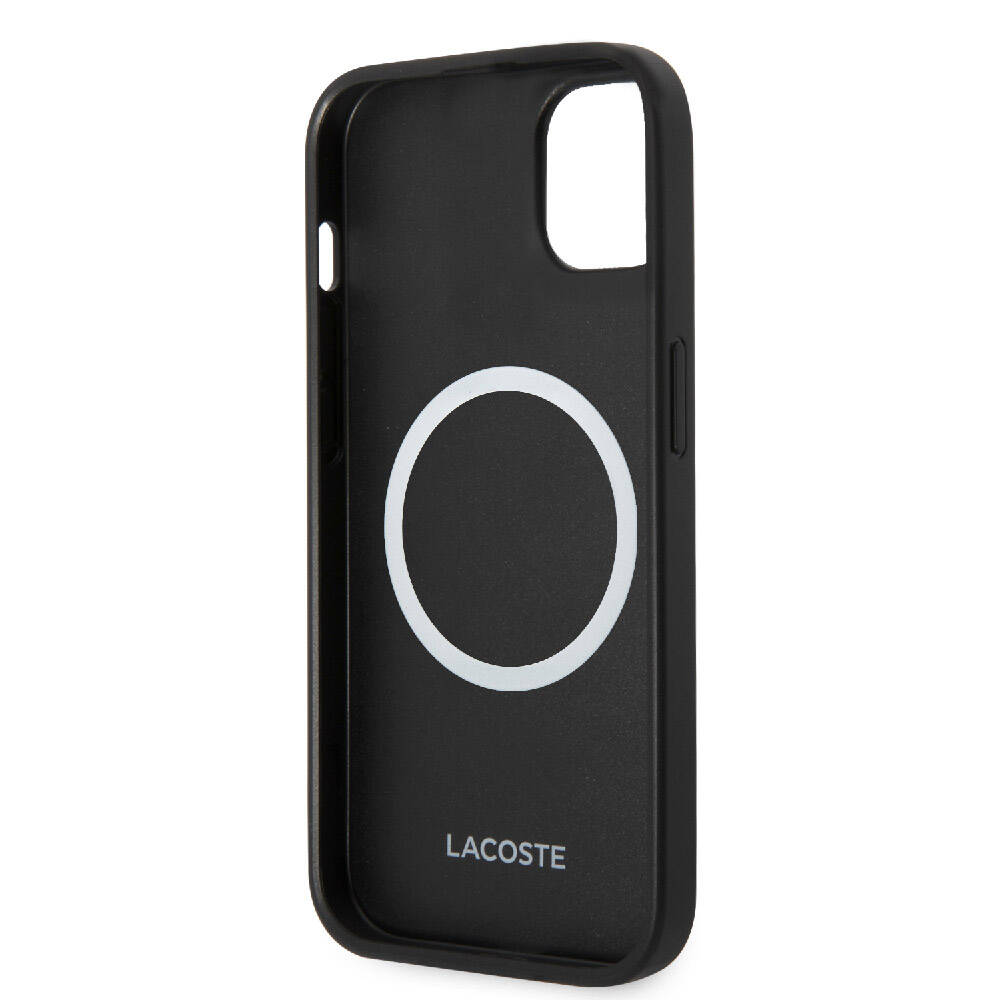 Apple iPhone 14 Case Lacoste Original Licensed PU Pique Patterned Back Surface Iconic Crocodile Woven Logo Cover Black