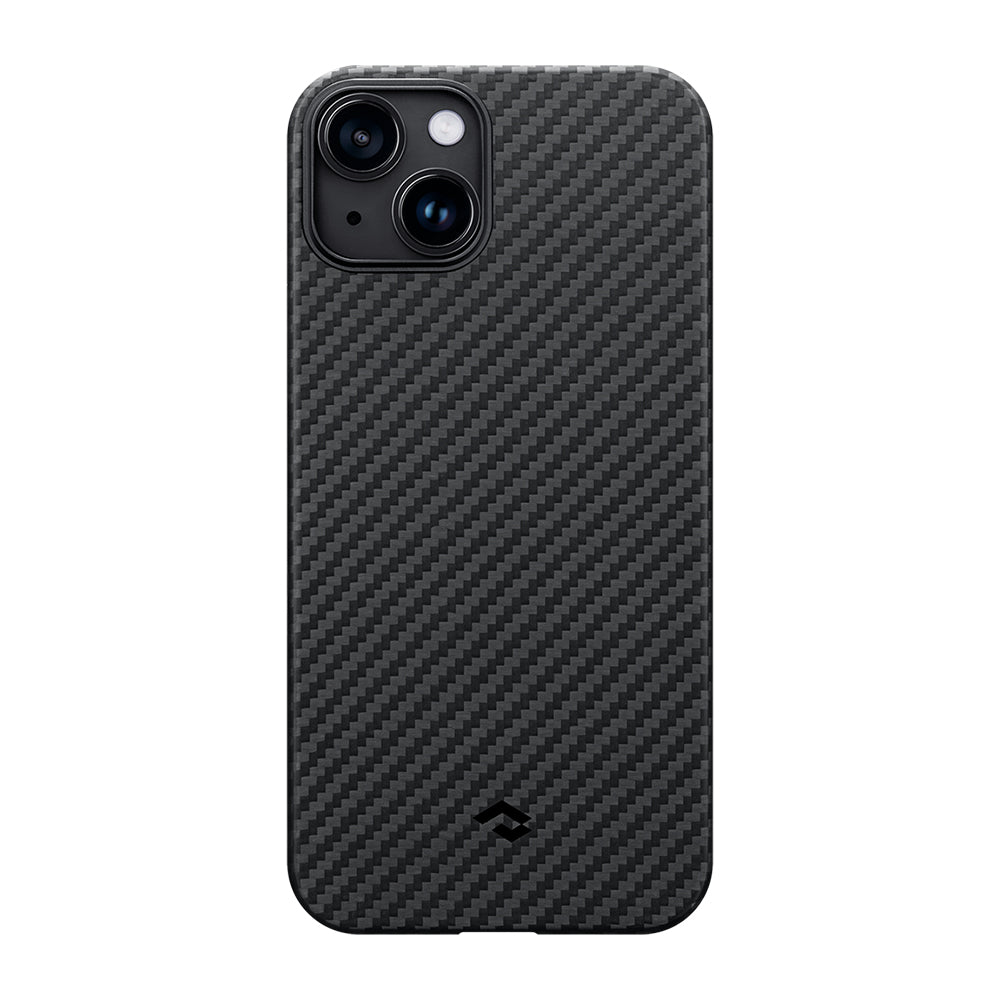 Apple iPhone 14 Kılıf M-safe Şarj Özellikli 1500D Aramid Fiber Pitaka Ultra-Slim Classic Serisi Black-Grey Twill Kapak Siyah-Gri