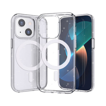 Apple iPhone 14 Kılıf M-safe Şarj Özellikli Parlayan Simli Saydam Renkli Zore Allstar Kapak