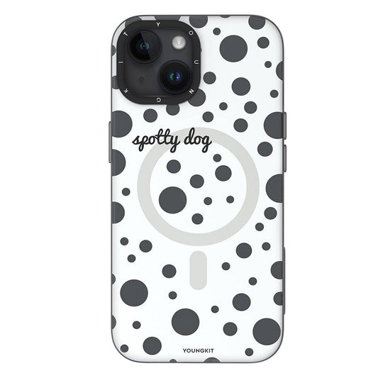 Apple iPhone 14 Kılıf M-safe Şarj Özellikli Polka Dot Desenli Youngkit Spots Serisi Kapak Beyaz