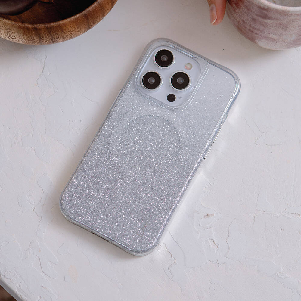 Apple iPhone 14 Case M-safe Charging Feature Glitter Back Surface Coehl Lumino Cover Silver
