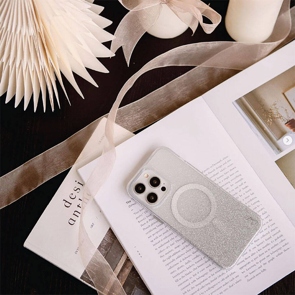 Apple iPhone 14 Case M-safe Charging Feature Glitter Back Surface Coehl Lumino Cover Silver