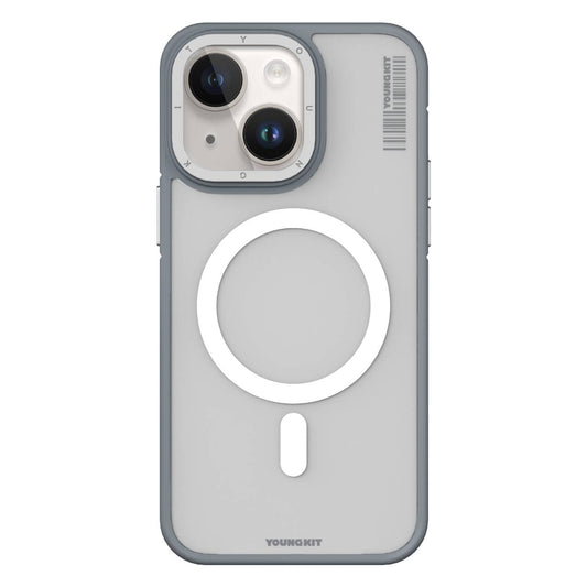 Apple iPhone 14 Kılıf M-safe Şarj Özellikli Youngkit Rock Sand Serisi Kapak Gri
