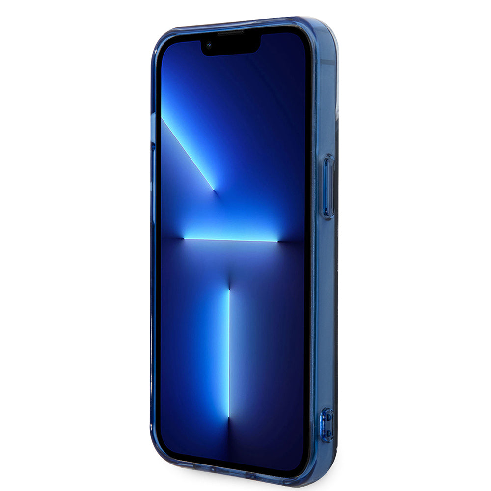 Apple iPhone 14 Kılıf Mercedes Benz Çift Katmanlı Yıldız Desenli Dizayn Kapak Siyah-Mavi