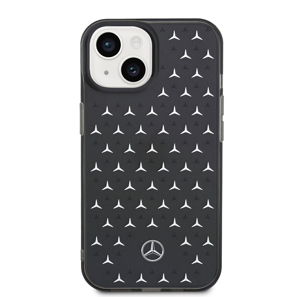Apple iPhone 14 Kılıf Mercedes Benz Çift Katmanlı Yıldız Desenli Dizayn Kapak Siyah-Mavi