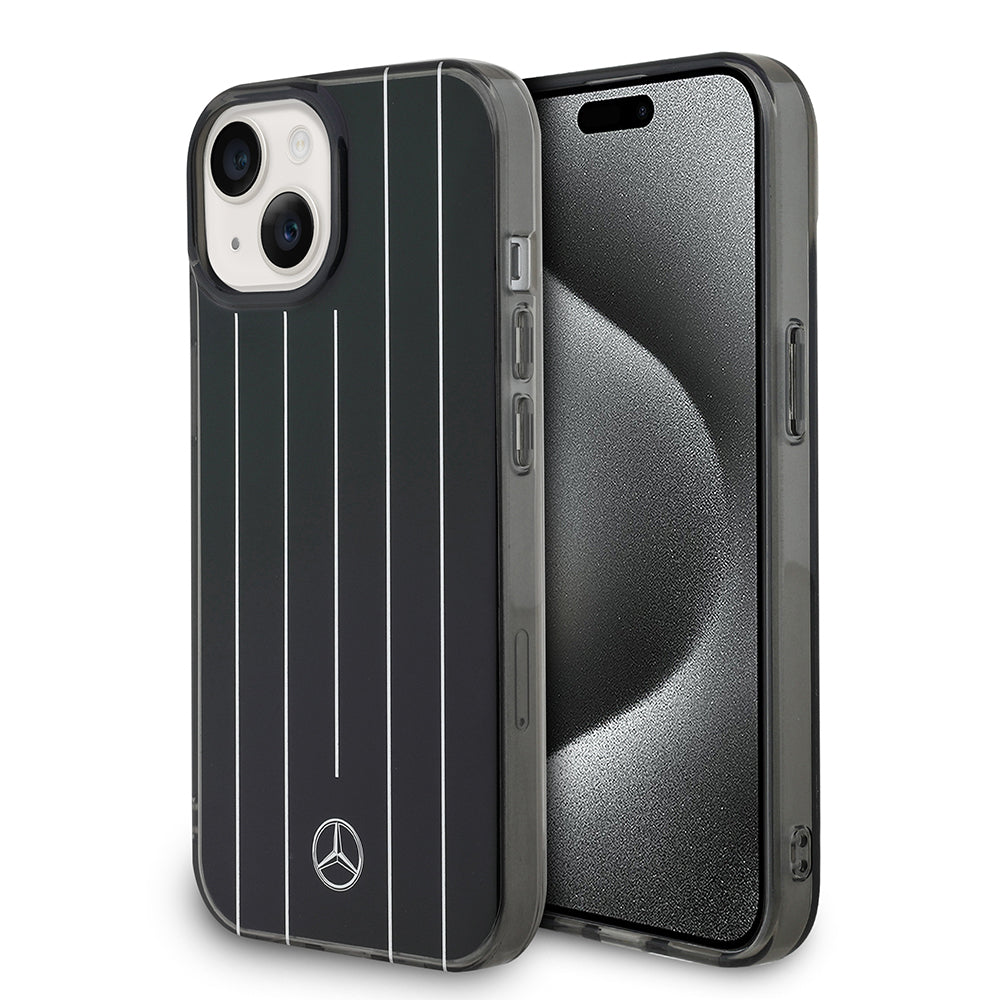 Apple iPhone 14 Kılıf Mercedes Benz Orjinal Lisanslı New Urban 3 Sert PC Paralel Çizgi Desenli Kapak Beyaz