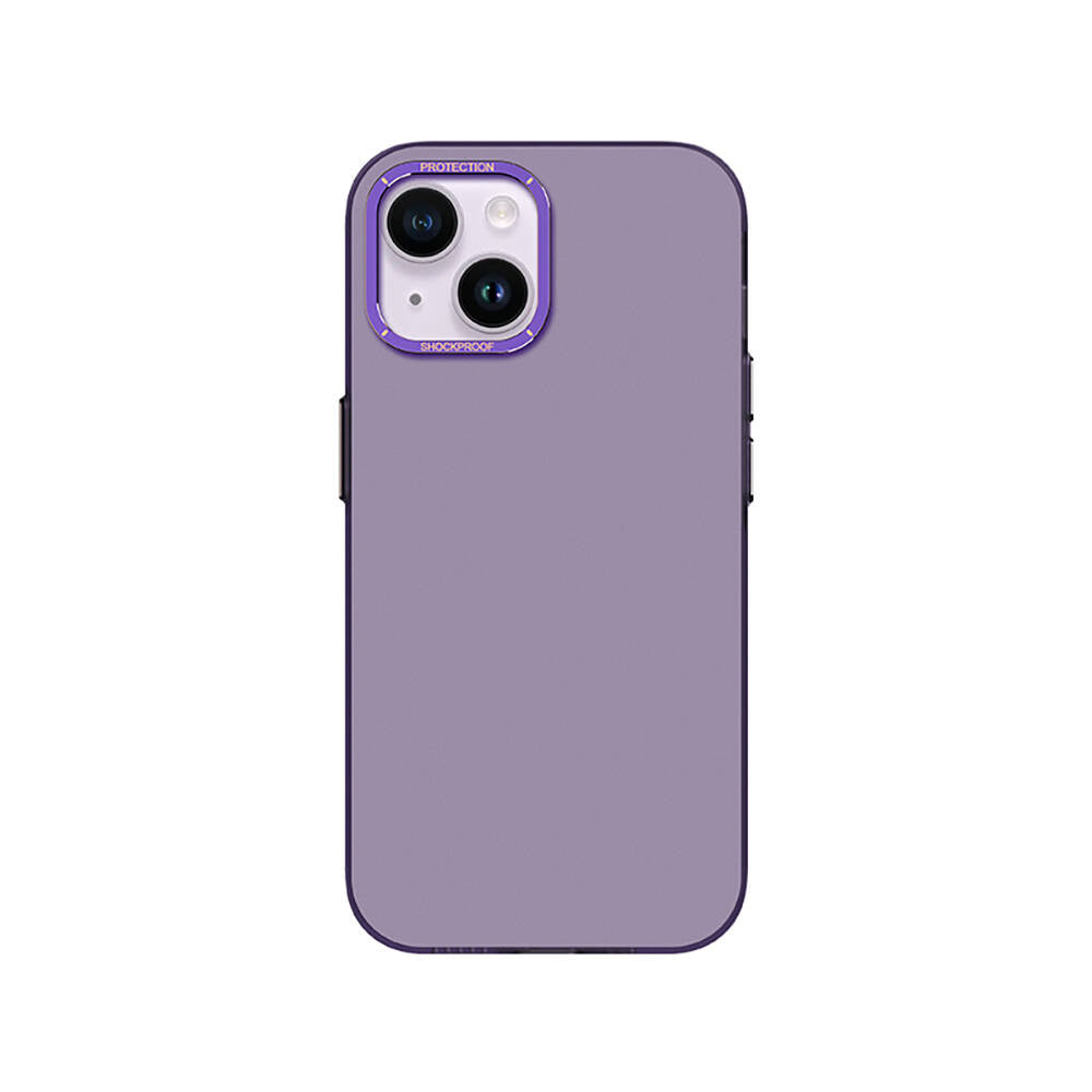 Apple iPhone 14 Case Metal Camera Frame Recci Glaze Series Cover Purple