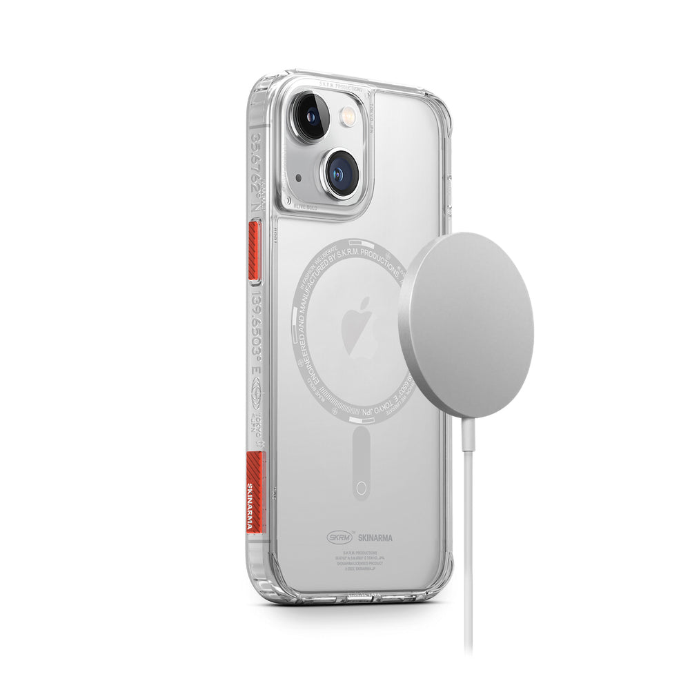 Apple iPhone 14 Case SkinArma Transparent Airbag Design M-safe Charging Feature Saido Cover Smoke
