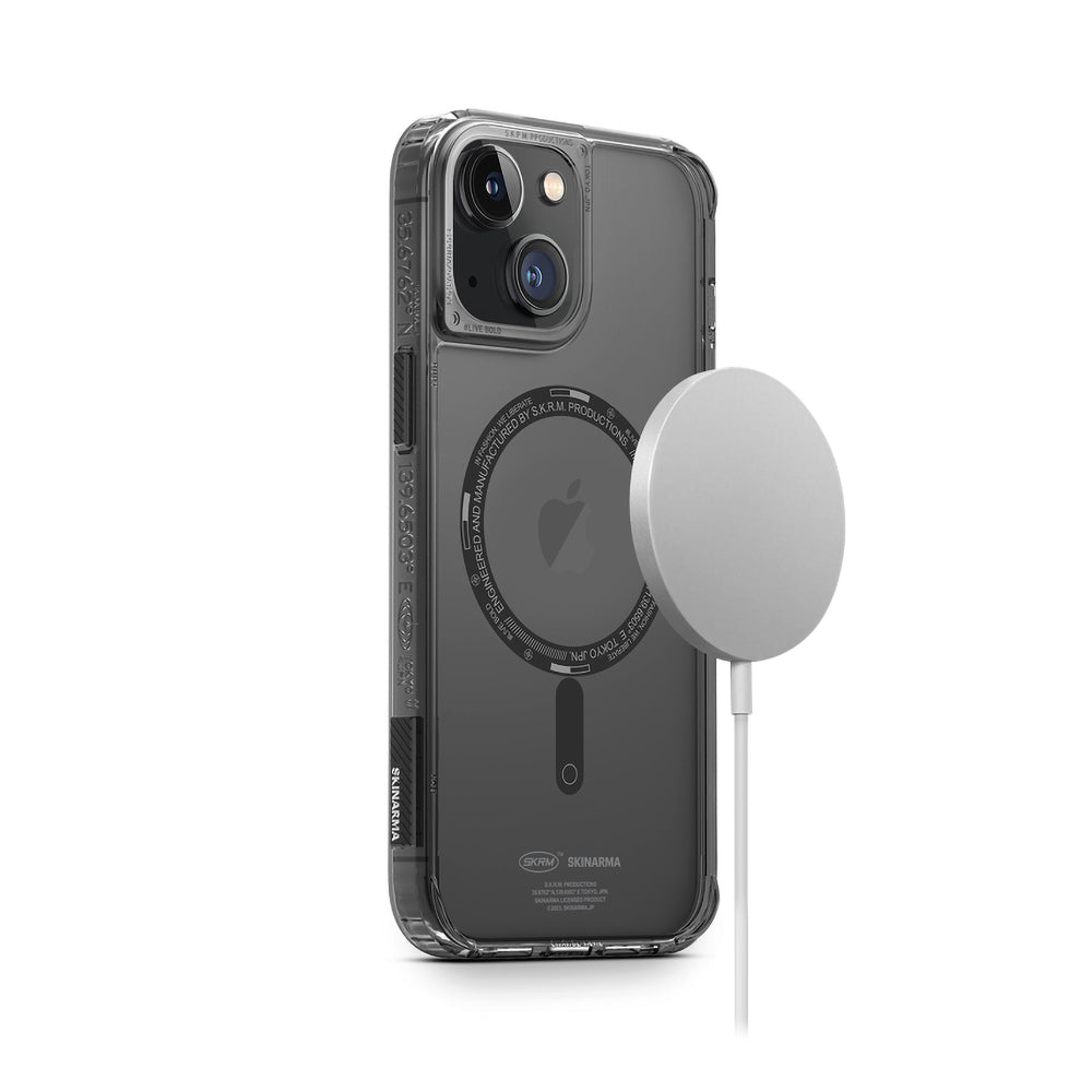 Apple iPhone 14 Case SkinArma Transparent Airbag Design M-safe Charging Feature Saido Cover Smoke