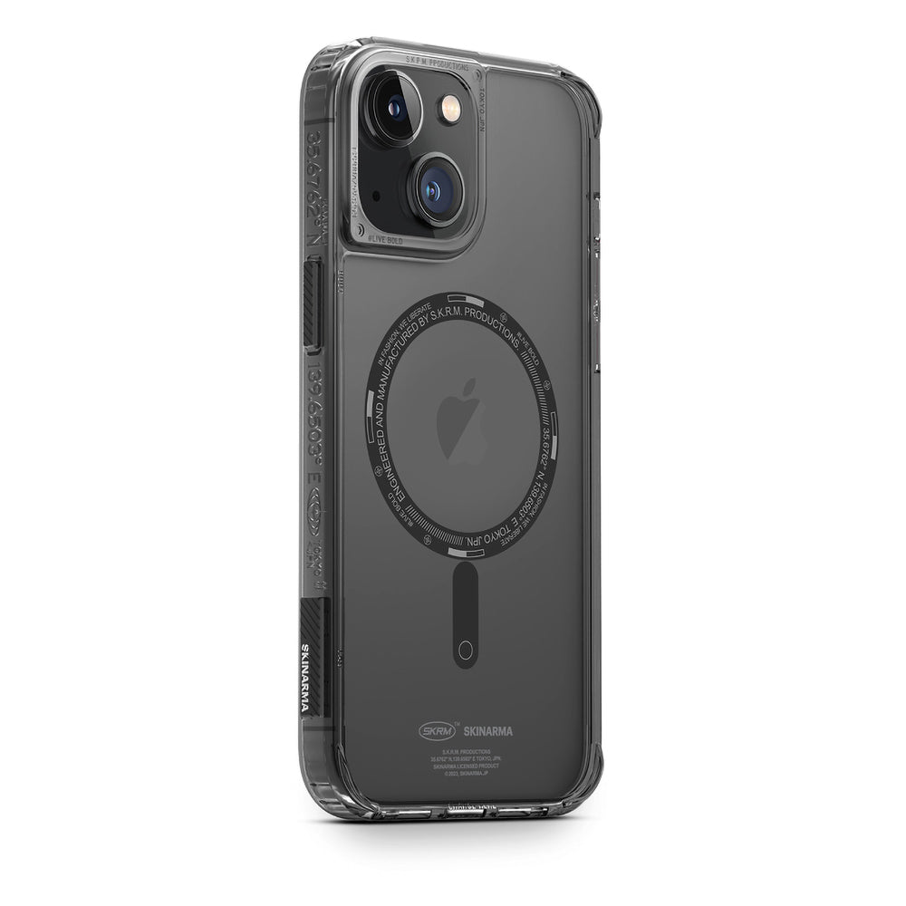 Apple iPhone 14 Case SkinArma Transparent Airbag Design M-safe Charging Feature Saido Cover Smoke
