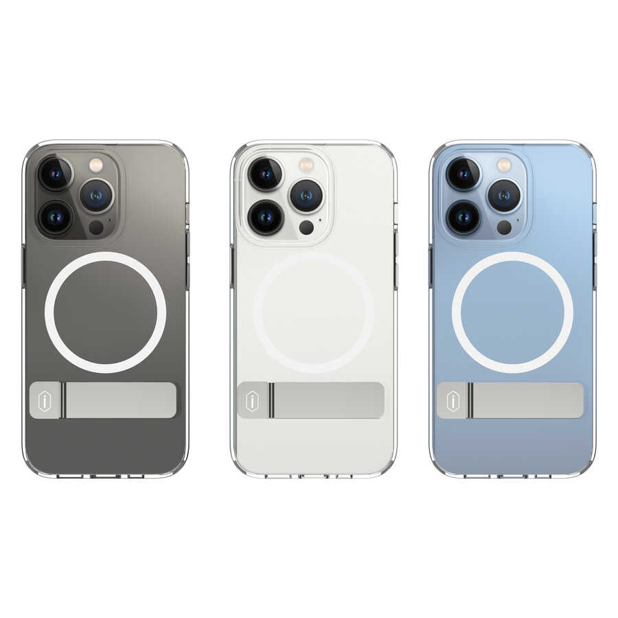 Apple iPhone 14 Case with Stand, M-safe Wireless Charging Feature, Wiwu Aurora Series Cover, Colorless