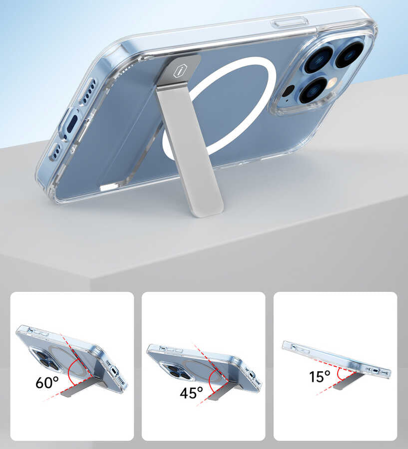 Apple iPhone 14 Case with Stand, M-safe Wireless Charging Feature, Wiwu Aurora Series Cover, Colorless