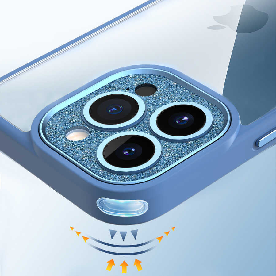 Apple iPhone 14 Kılıf Wiwu GCC-105 Lens Korumalı Renkli Kenar Arkası Şeffaf Multicolor Kapak Pembe